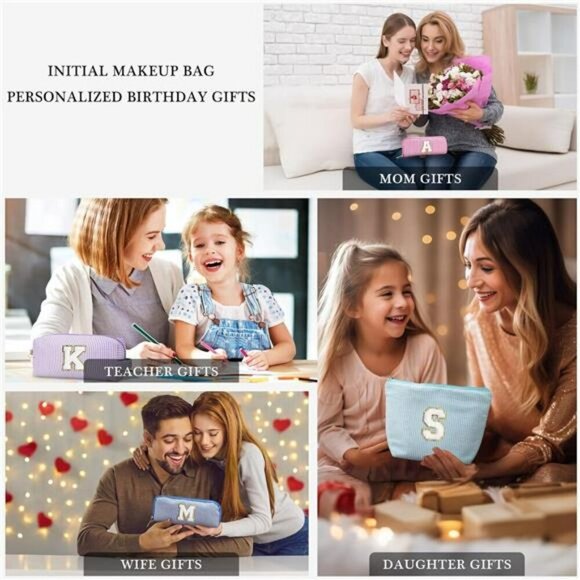 Yoolife Initial Makeup Bag Set Travel Cosmetic Organizer Personalized Gift Tote - Picture 5 of 8